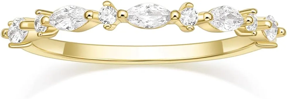 SHINYSO 14K Gold Plated Wedding Band for Women Thin Stacking Ring Half Cubic Zirconia Eternity Engagement Ring Size 4-10