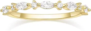 SHINYSO 14K Gold Plated Wedding Band for Women Thin Stacking Ring Half Cubic Zirconia Eternity Engagement Ring Size 4-10