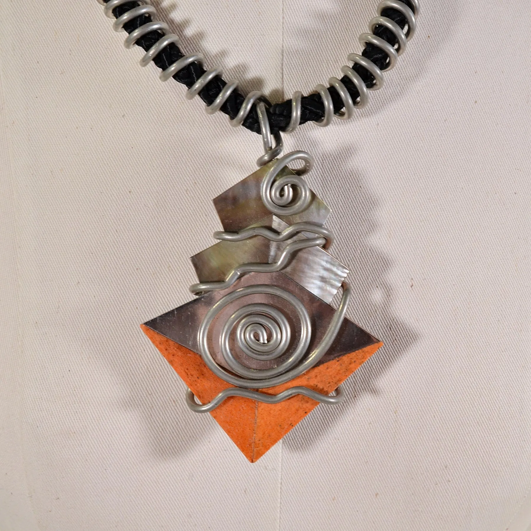 SOLD Vintage 80s Memphis Artisan Chunky Pendant Necklace, Brutalist Post Modern
