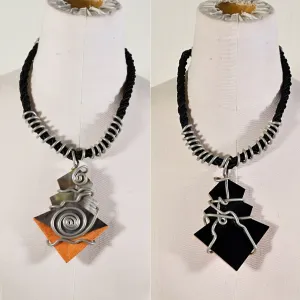 SOLD Vintage 80s Memphis Artisan Chunky Pendant Necklace, Brutalist Post Modern