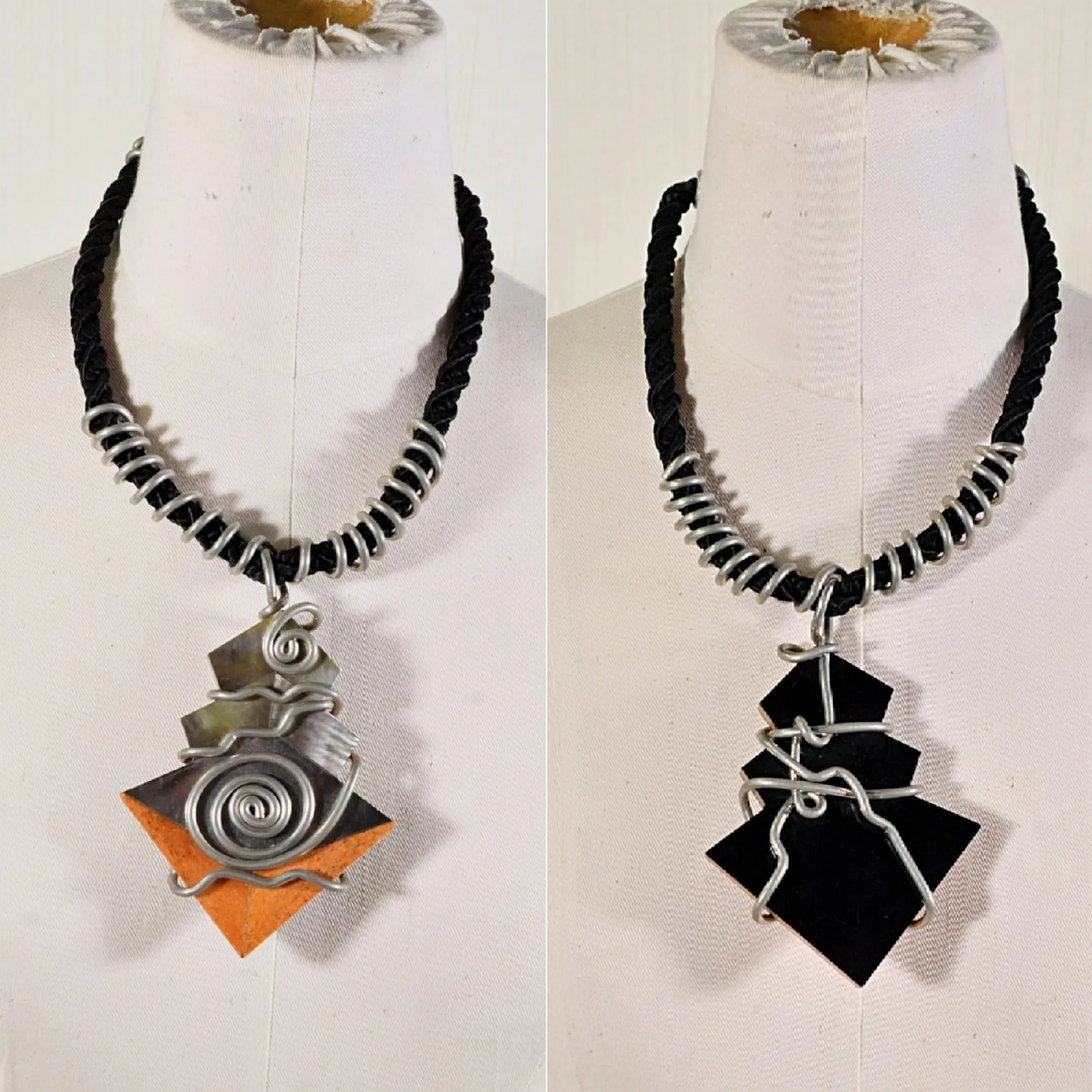 SOLD Vintage 80s Memphis Artisan Chunky Pendant Necklace, Brutalist Post Modern