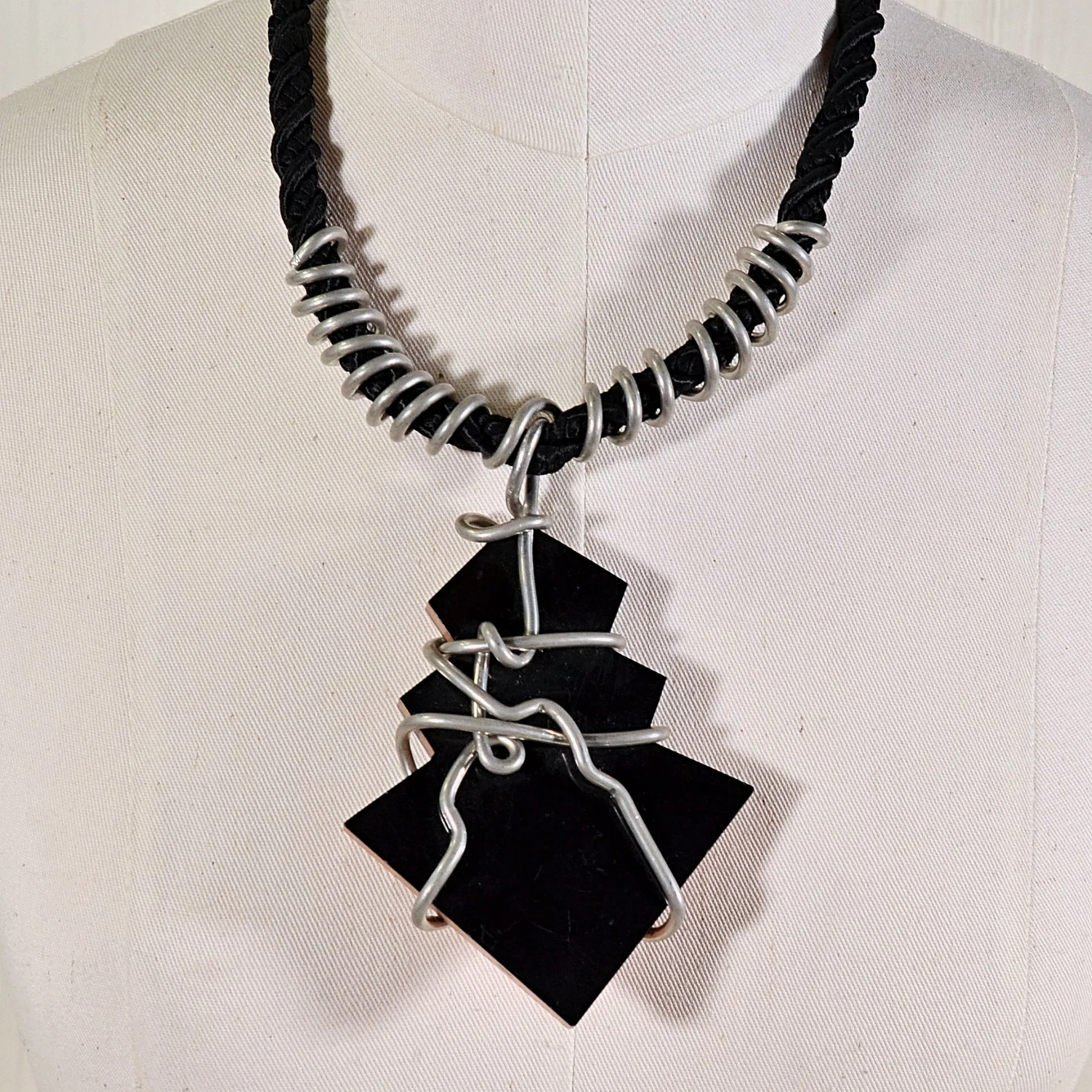 SOLD Vintage 80s Memphis Artisan Chunky Pendant Necklace, Brutalist Post Modern
