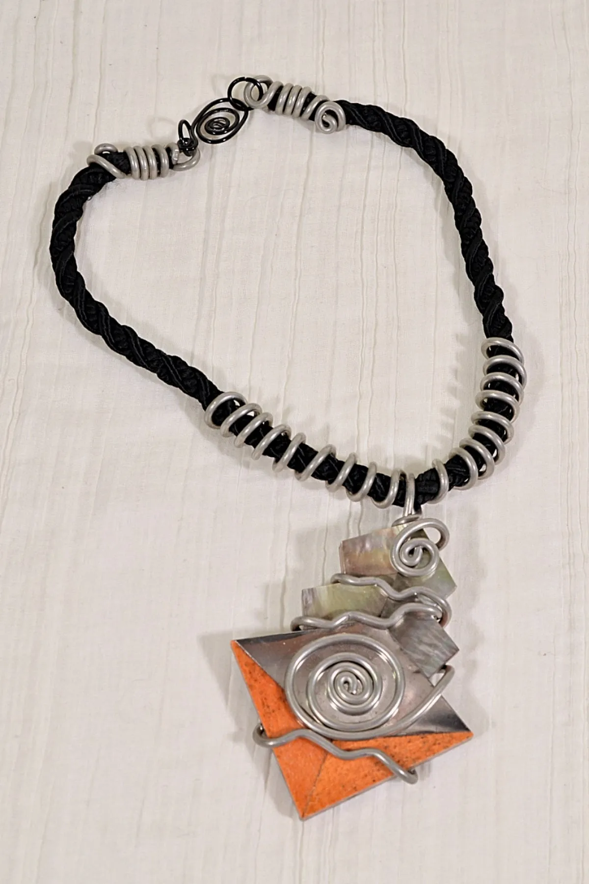 SOLD Vintage 80s Memphis Artisan Chunky Pendant Necklace, Brutalist Post Modern