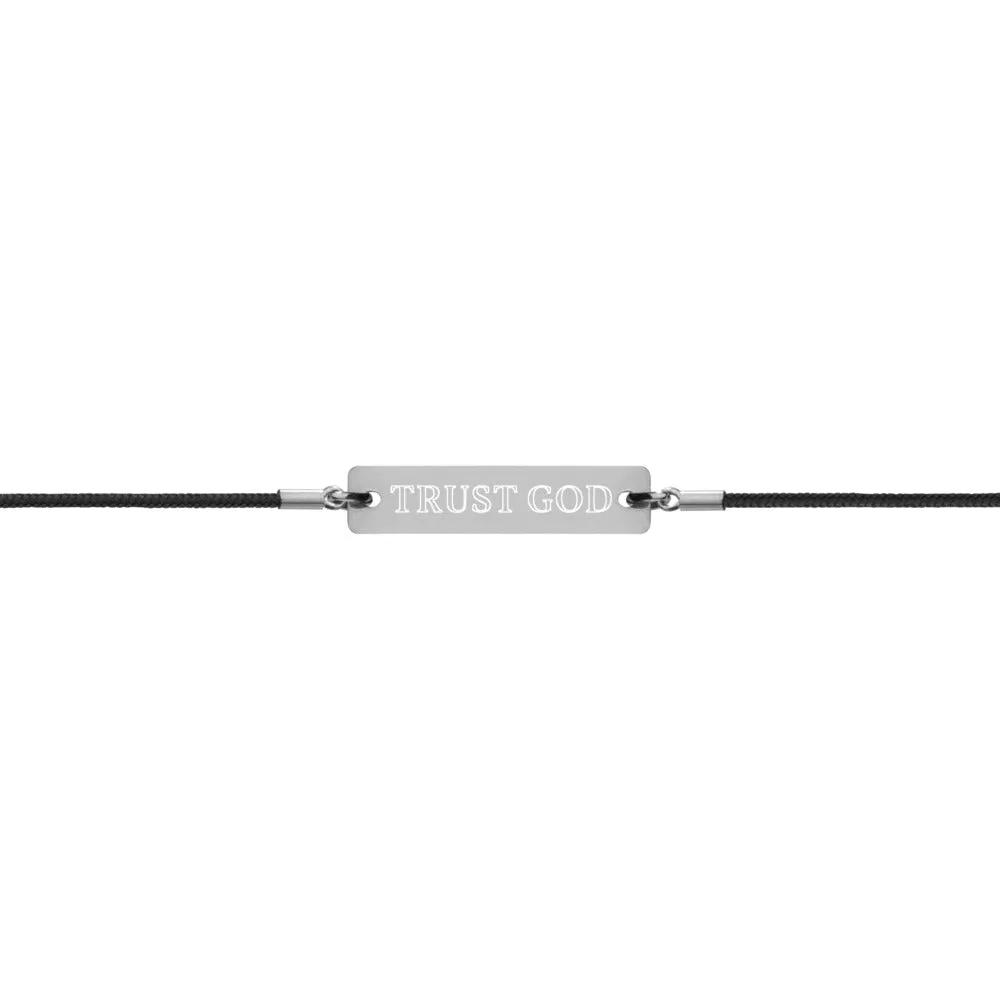 TRUST GOD Engraved Silver Bar String Bracelet