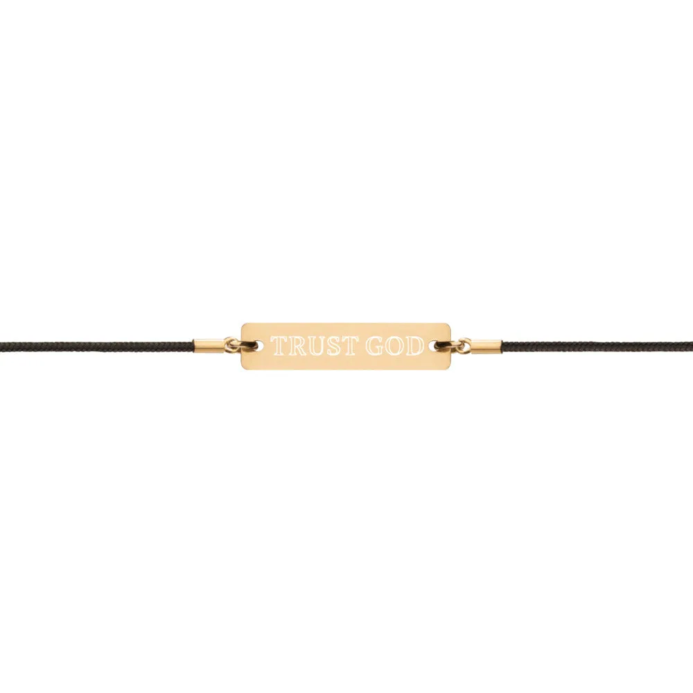 TRUST GOD Engraved Silver Bar String Bracelet