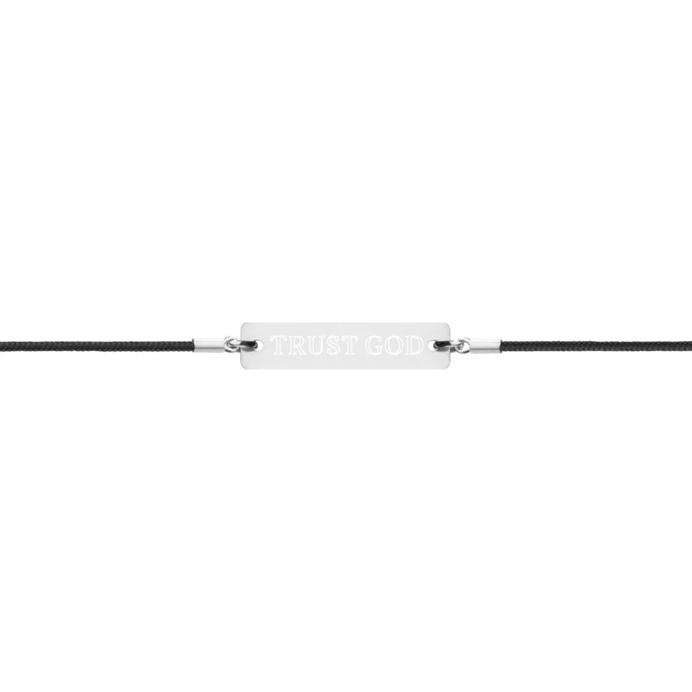 TRUST GOD Engraved Silver Bar String Bracelet