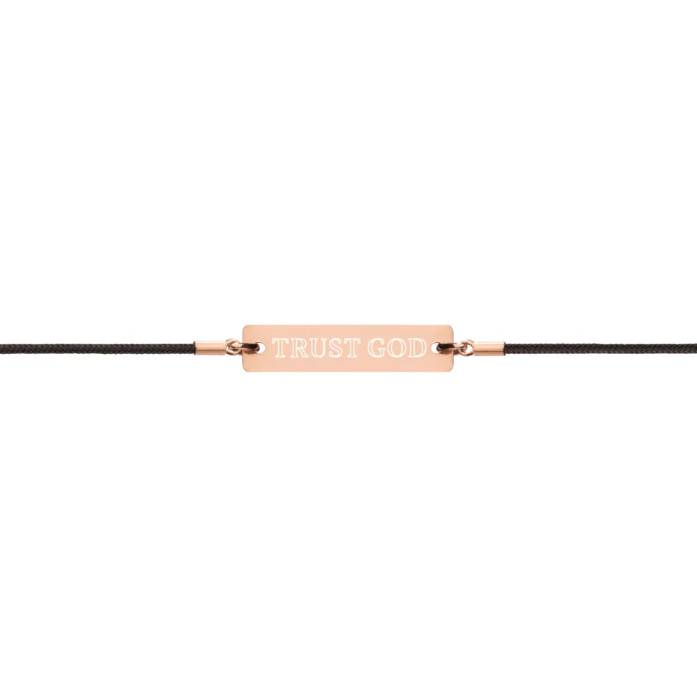 TRUST GOD Engraved Silver Bar String Bracelet