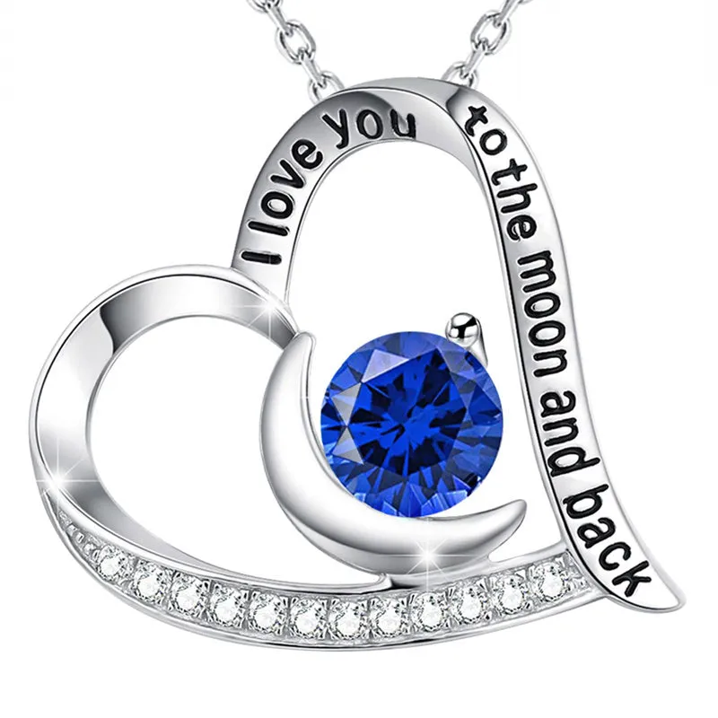 Valentines Day Birthday Gifts I Love You to the Moon and Back Necklace 925 Sterling Silver  Birthstones Necklace for Women