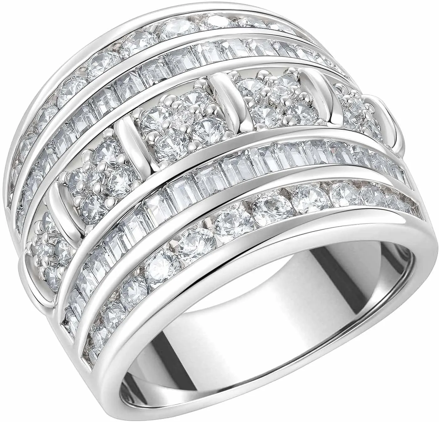 Wide Wedding Bands for Women AAAAA Cubic Zirconia Engagement Bridal Eternity Stackable Rings White Gold Size 5-10